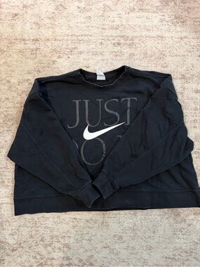 Nike Women's Black Crewneck Sweatshirt with White Swoosh & 'JUST' Graphic